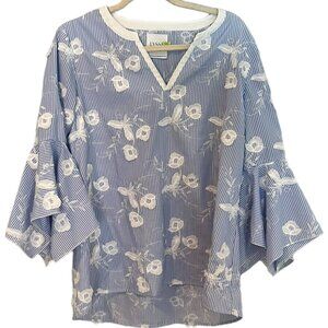 Women's Lysse‎ Floral Embroidered Wide Sleeve V Neck Blouse Size Large